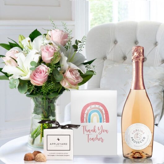Simply Pink Rose & Lily, Prosecco Rosé, 6 Mixed Truffles & Thank You Teacher Card
